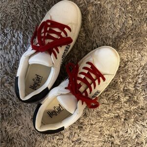Hey Girl White and Red Women's Sneakers